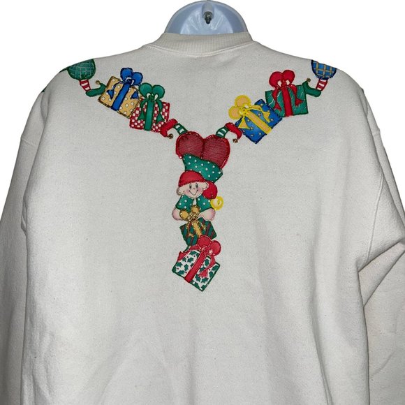 Vintage Hand Designed Cardigan Sweatshirt Womens M Christmas Holiday Well Worn - Picture 7 of 12
